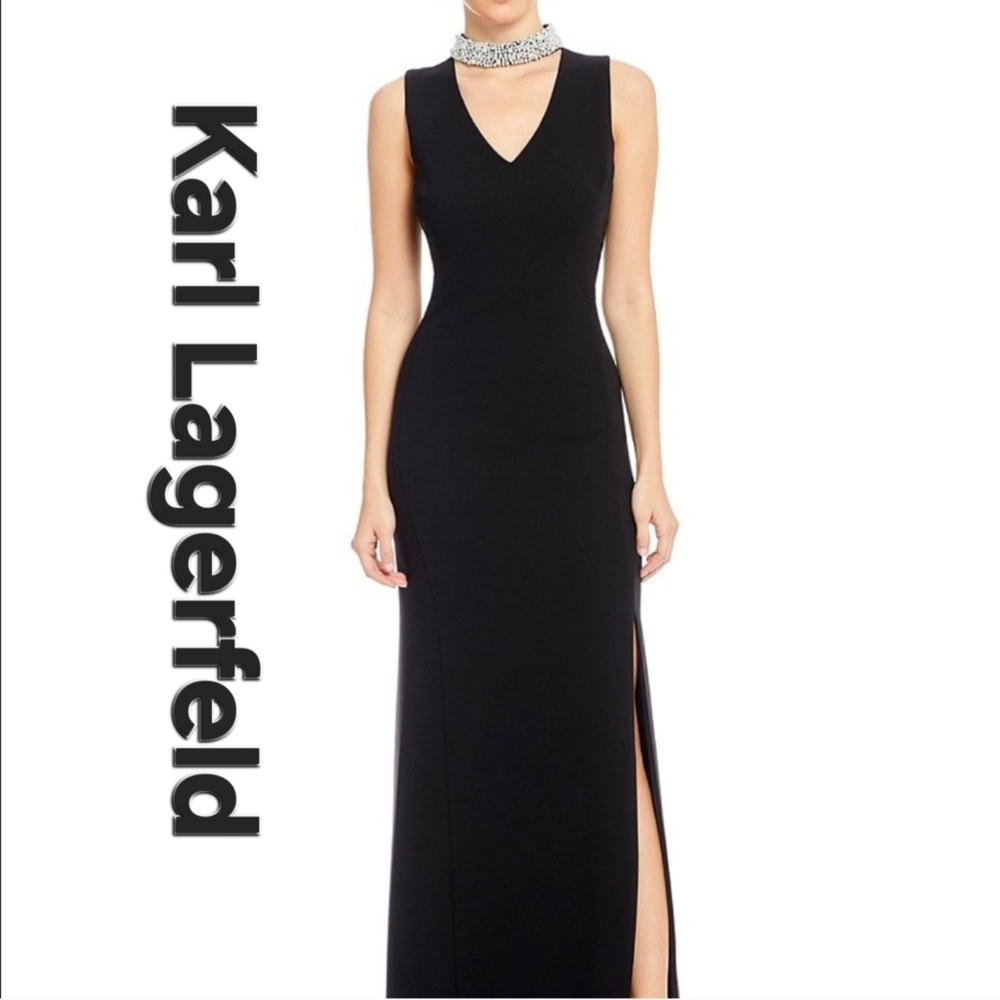 Karl Lagerfeld Women's Sleeveless Black Evening Cocktail Old Money Maxi Dress 6